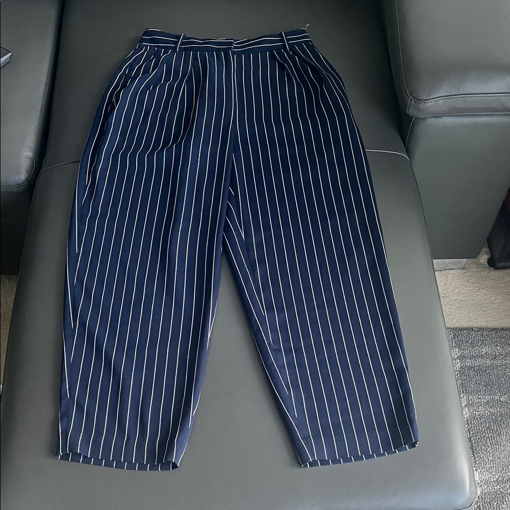 Babaton navy blue and white striped pants